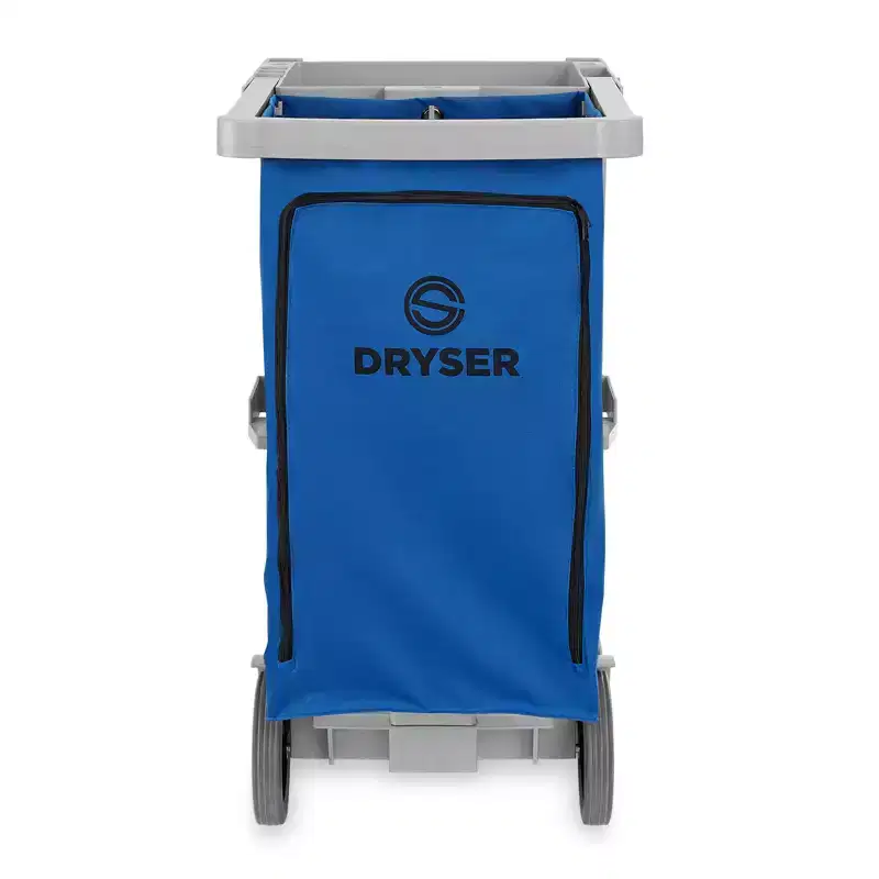 Dryser Commercial Janitorial Cleaning Cart on Wheels - Housekeeping Caddy with Shelves and Vinyl Bag - Gray