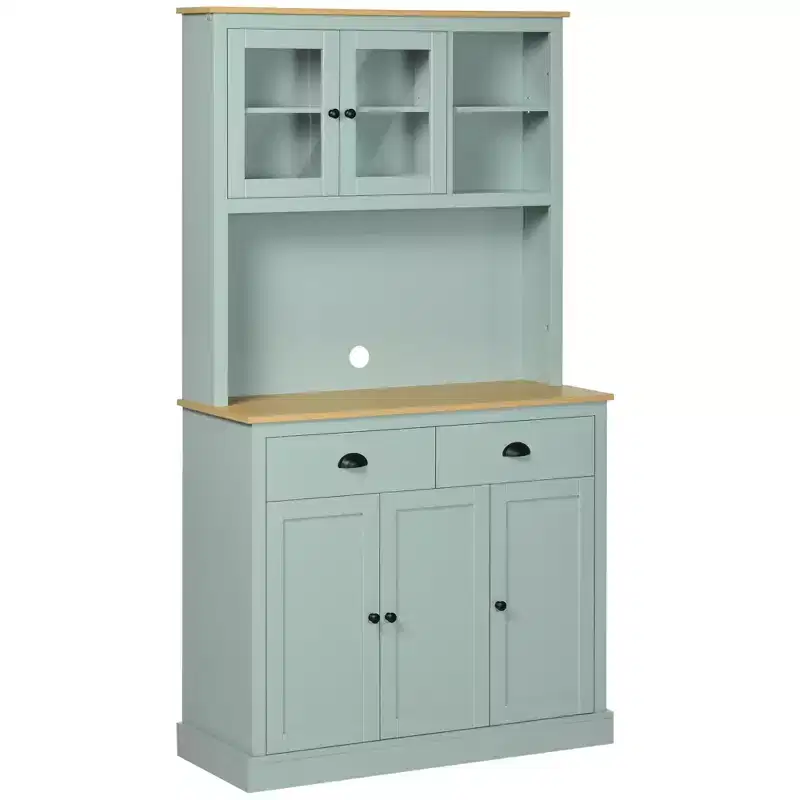 71 Freestanding Pantry, Kitchen Buffet with Hutch, Modern Storage Cabinet, Microwave Cabinet with Drawers, Glass Doors, and Adjustable Shelves