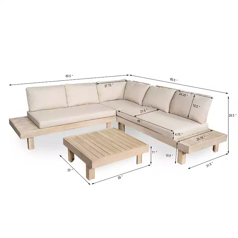 Christopher Knight Home Ysera Rustic 4 Piece Patio Acacia Wood Slatted Seating Set with Cushions