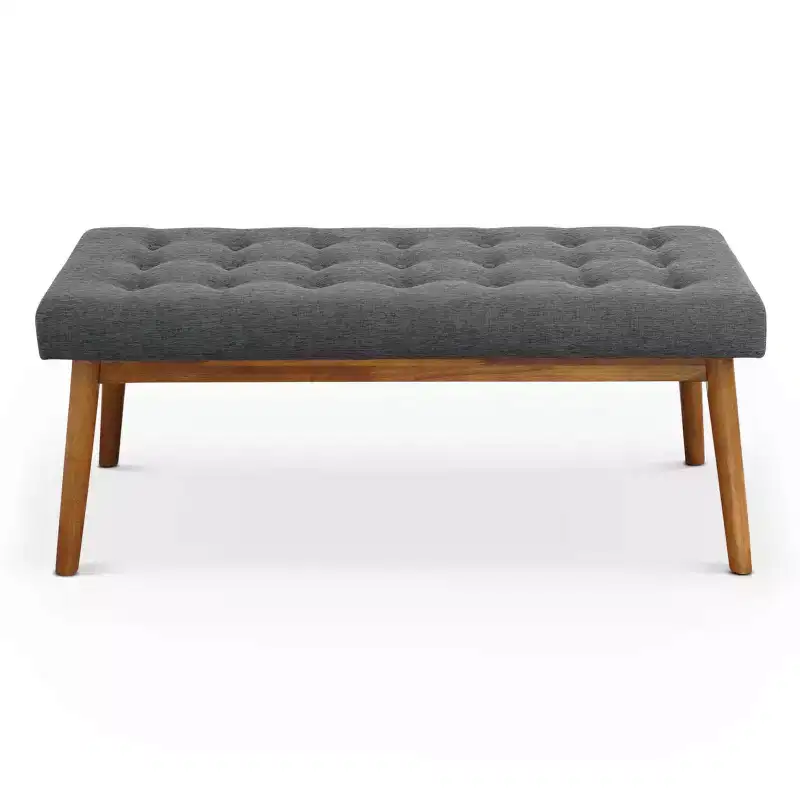 Modern 43-Inch Button-Tufted Fabric Upholstered Solid Wood Bench