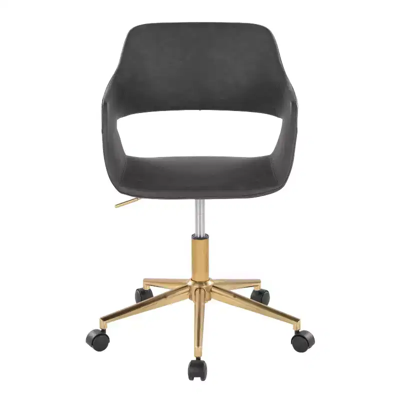 Adjustable Task Chair, Gold Metal Base, Gray PU Leather, Swivel, 250LBS Home Office