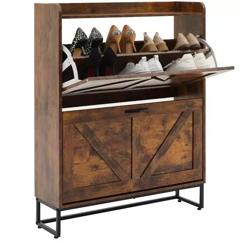 Shoe Cabinet Organizers and Storage, Hidden Shoe Rack with 2 Flip Drawers Doors, Tall Narrow Shoe Cabinet,Shoe Organizer for entryway, Hallway