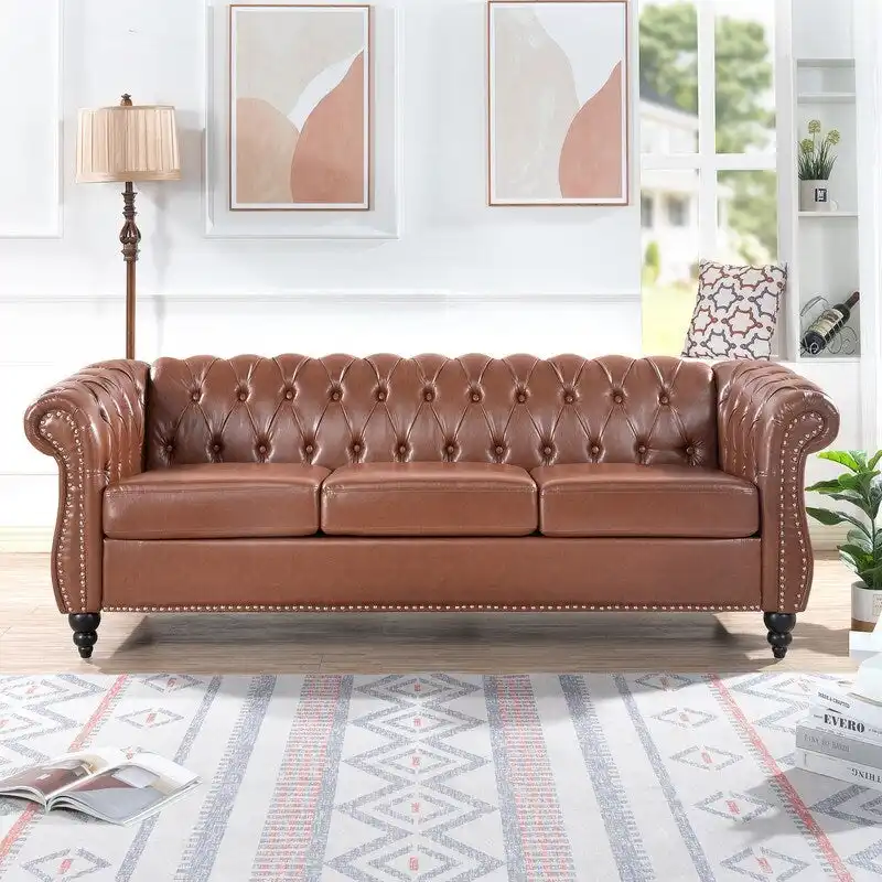 GEITIN 84.65 PU Rolled Arm Chesterfield 3 Seater Sofa