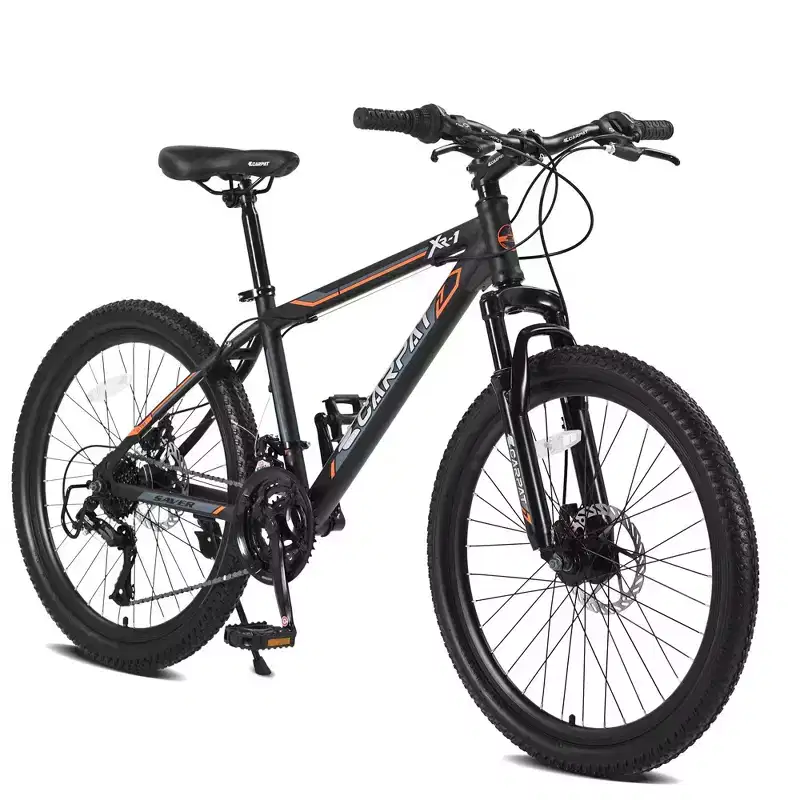Okak 24IN Mountain Bike with Daul Disc Brakes and Front Suspension, Kids Bike with 21 Speed and Steel Frame, Bicycle for Boys, Girls