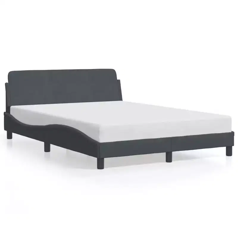 Bed Frame with Headboard Platform Foundation - Velvet Dark Gray Full
