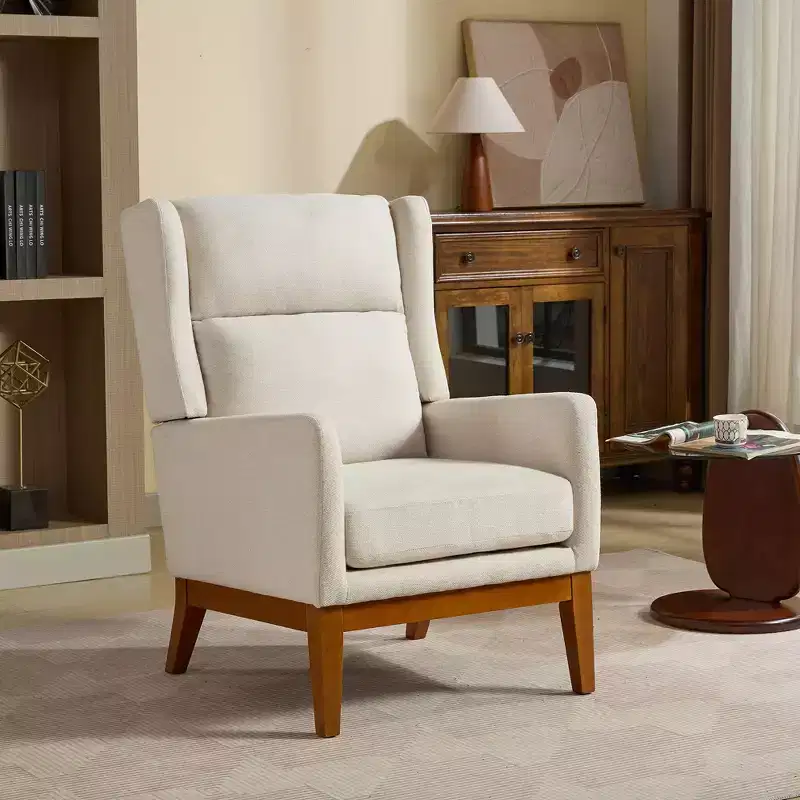 Modern Accent Chair with Upholstered Seat, Solid Wood Frame, High Back Single Sofa for Living Room Bedroom