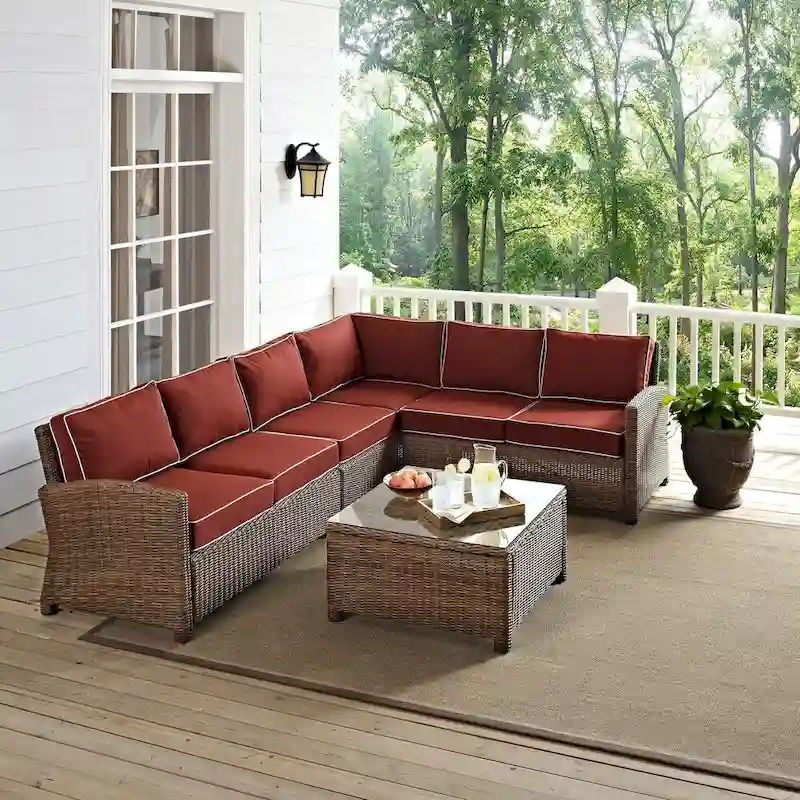 Crosley Bradenton 5-Piece Outdoor Wicker Seating Set with Sangria Cushions