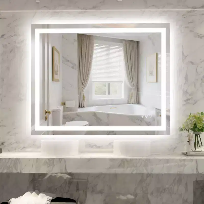 40x32 Wall Bathroom Mirror with 3 Color, Fog-Free ETL Smart Vanity Mirror Tempered Glass