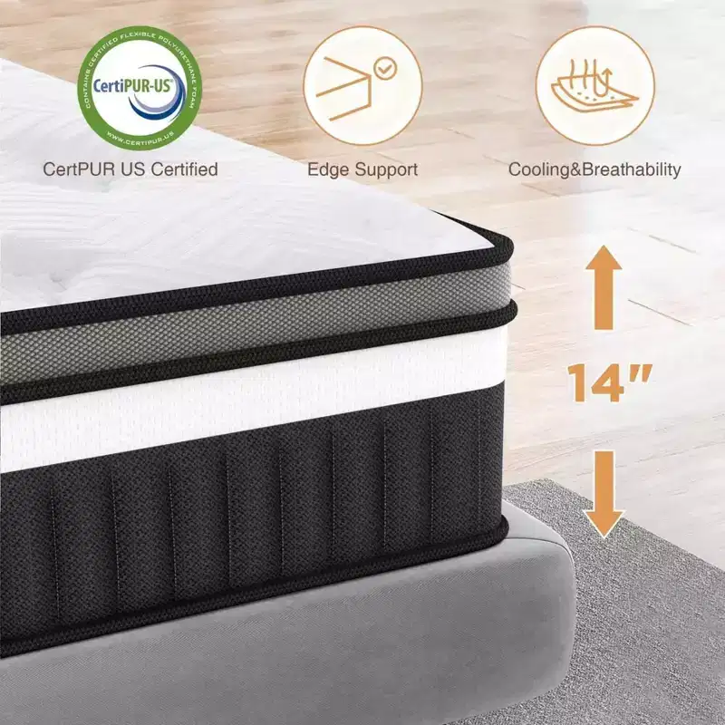 14 Inch King Mattress, Gel Memory Foam & Individually Wrapped Pocket Coils, Cooling,Medium Firm, CertiPUR-US Certified, Mattress in a Box