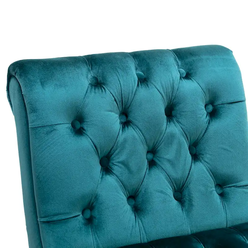 Velvet Armless Accent Chair with Wooden Legs and Thick Cushioned Seat