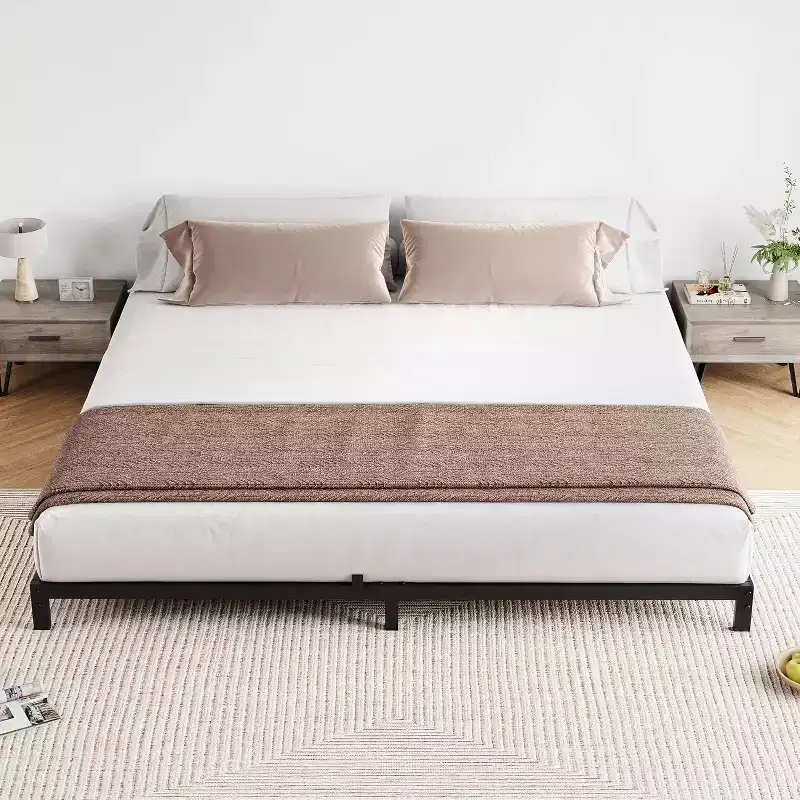 Acekool Heavy Duty Metal Platform Bed Frame, Steel Slats, No Box Spring Needed, Noise-Free, Low Profile, Easy Assembly, Holds 800 lbs, Black