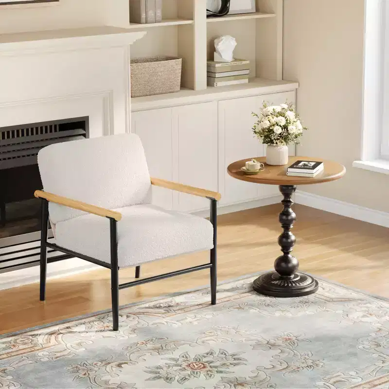 Mid-Century Accent Chair, Upholstered, Thick Cushions, Iron Frame, 300 lb Capacity