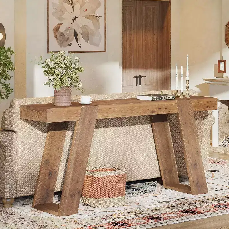 Lantine Solid Wood Console Table, 63 Narrow Sofa Table Behind Couch, Rustic Skinny Entryway Table for Hallway, Entrance, Foyer, Living Room, Brown