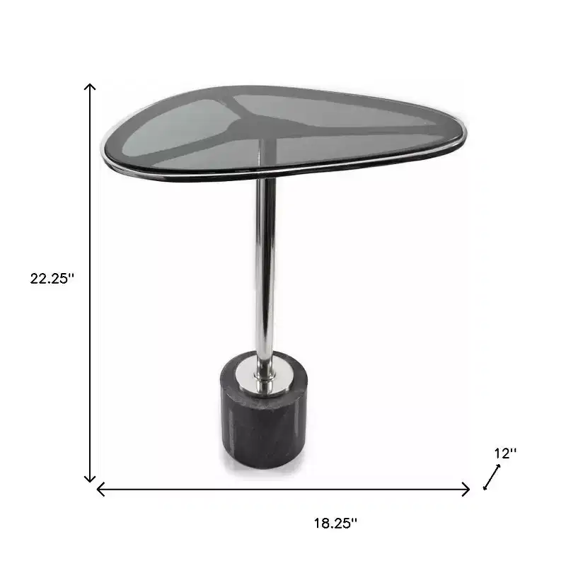 HomeRoots 22 Smoky Black and Silver Aluminum Glass and Marble Pedestal End Table