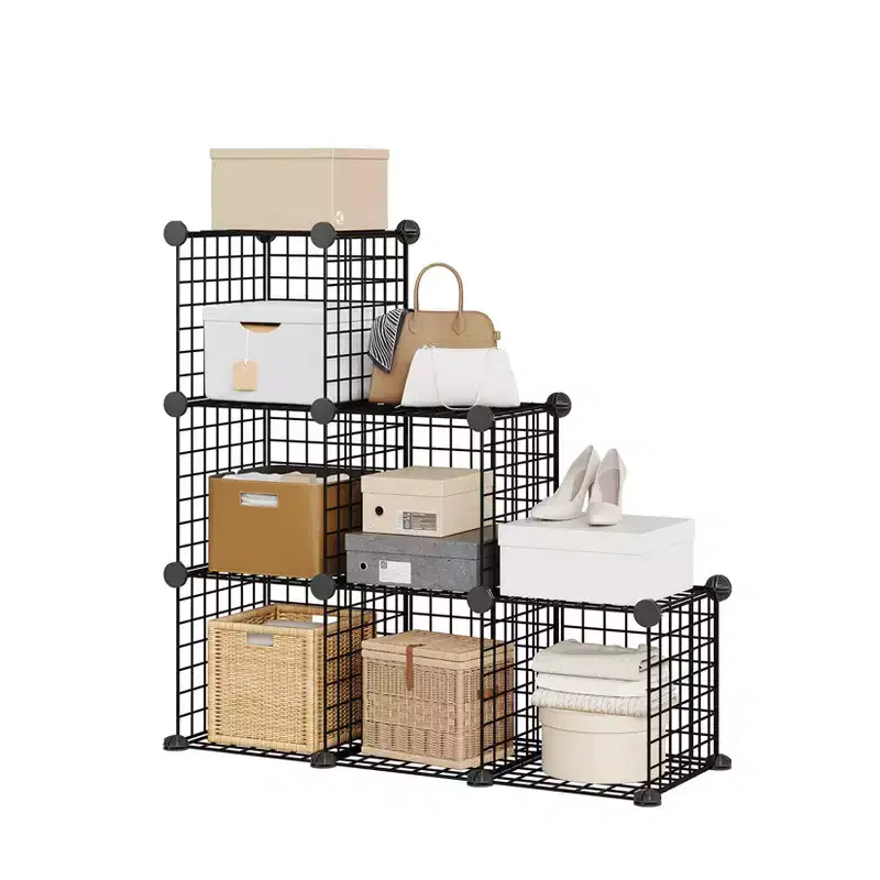 Modular 6-Cube Wire Grid Storage Organizer, Metal Closet Shelving Unit Cubes, Open Storage Cabinetfor Entryway, Bedroom, Living Room, Office