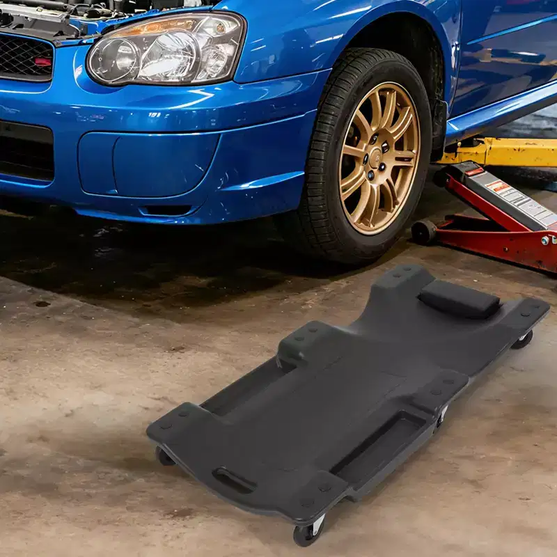40 Plastic Rolling Automotive Garage/Shop Creeper, Low Profile Under Car, Padded Headrest, Dual Tool Trays and 6 Casters