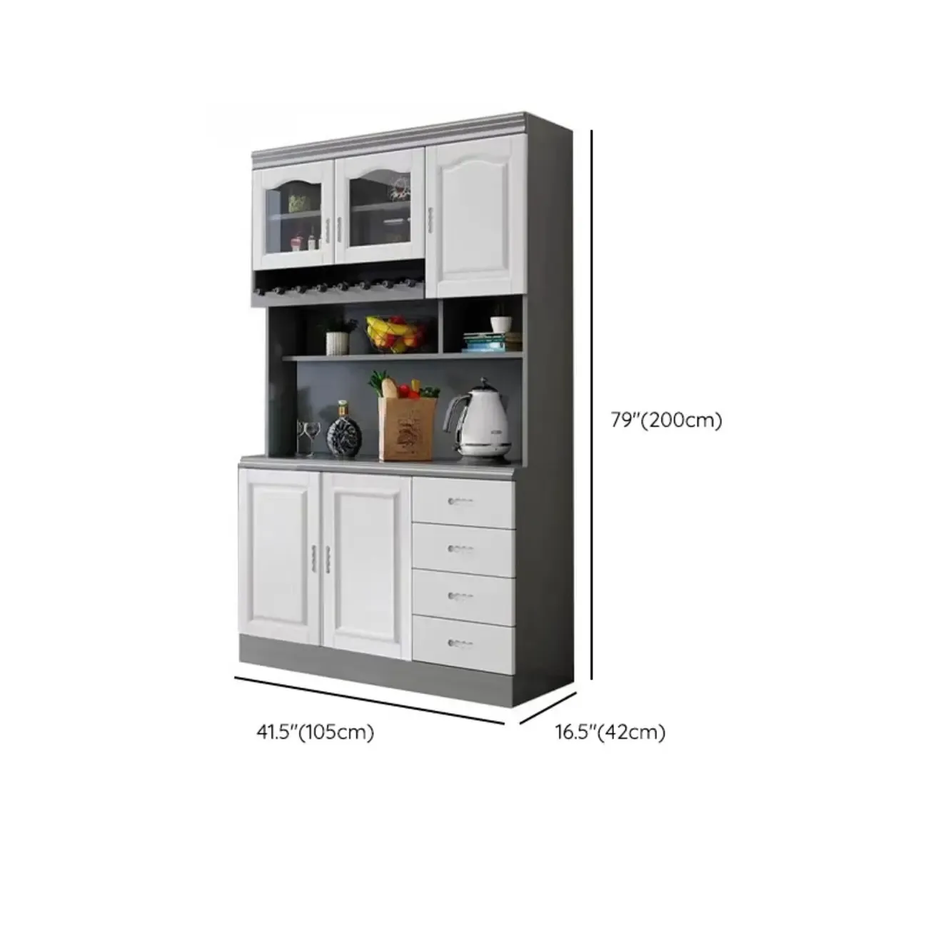 Kitchen Wooden White Cabinet Sideboard Built-in Wine Rack