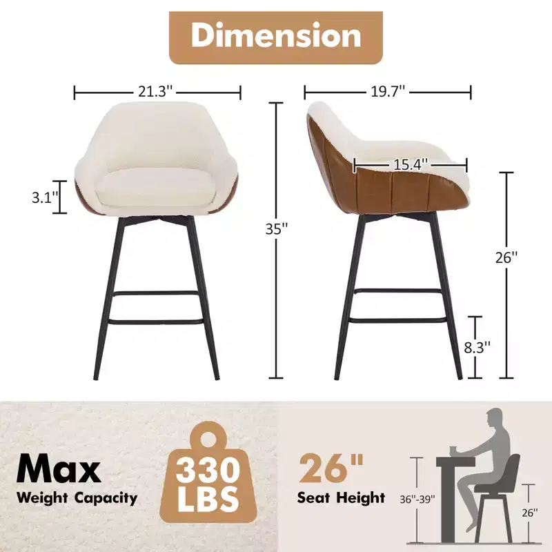 3 Soft Pack BY-Iron Frame Double Layer Soft Pack with Armrest Swivel Bar Stool - Modern Kitchen Counter Stool, Comfortable, Durable, Stylish