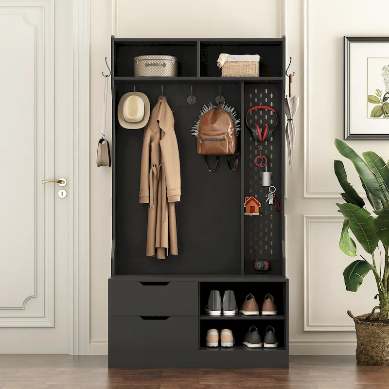 Hall Tree with 6 Hooks,Coat Hanger, Entryway Bench, Storage Bench,for Entrance, Hallwa