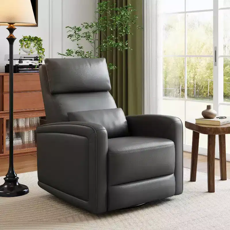 Manual Reclinder, 360 Swivel Rocking Glider Reclinder Chair, Soft Faux Leather Upholstered Sofa Chair with Ergonomic Backrest for Adults