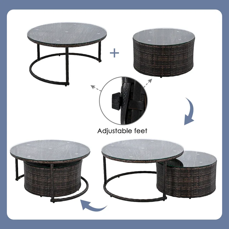 9-Piece Half-Moon Sectional Set with Nesting Table & Armchairs