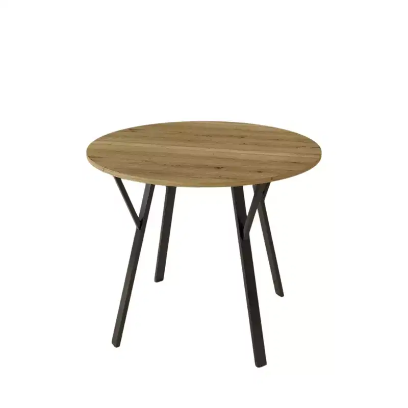 35.4-Inch Round Dining Table with Wood-Look Top and Black Metal Legs, Seats 2–4