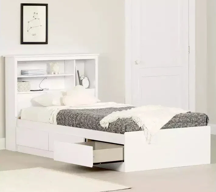 40 in.H Twin Size White with Bookcase Beds made of Particle Board Bed Frame