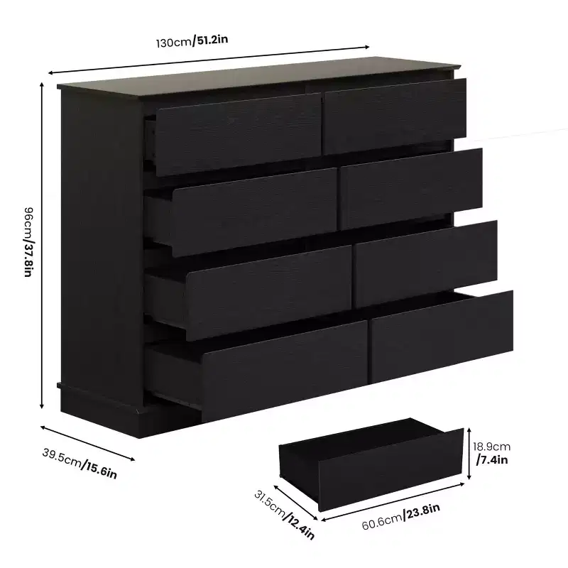 8 Drawer Dressers for Bedroom, Chest of Drawers with Deep Drawers, Large Double Dresser for Closet with Wide Top, Horizontal Wooden Dresser for Living