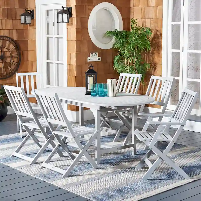 SAFAVIEH Linda 6-Chair 1-Table Extendable Patio Dining Set - 35Wx79Dx30H