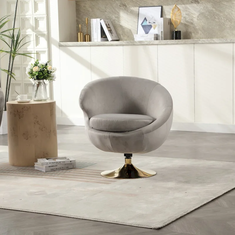 HOMEFUN Velvet 360 Degree Swivel Left Cuddle Barrel Accent Chairs