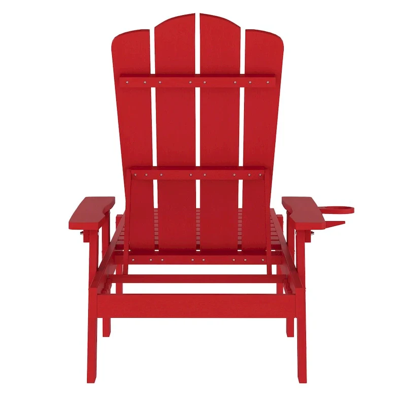 Set of 2 All-Weather Commercial Adjustable Lounge Chairs with Cupholders