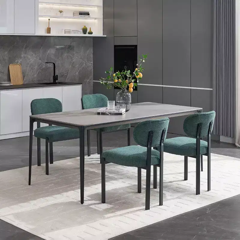 Upholstered Boucle Dining Chairs Set of 2 – Multiple Colors, Metal Legs
