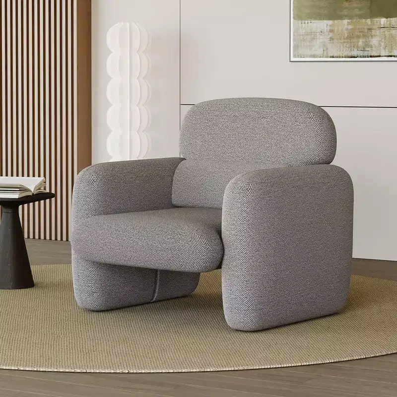 Modern Accent Chair, Wood Frame Sofa Chair, Comfortable Reading Armchair for Living Room, Bedroom, Apartment, Corner, Grey
