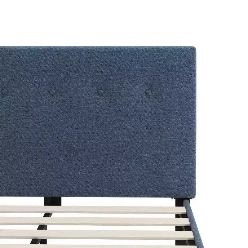 King Omkaram Upholstered Platform Bed Frame Navy - Zinus: Steel Frame, No Box Spring Needed, Foam-Padded Headboard