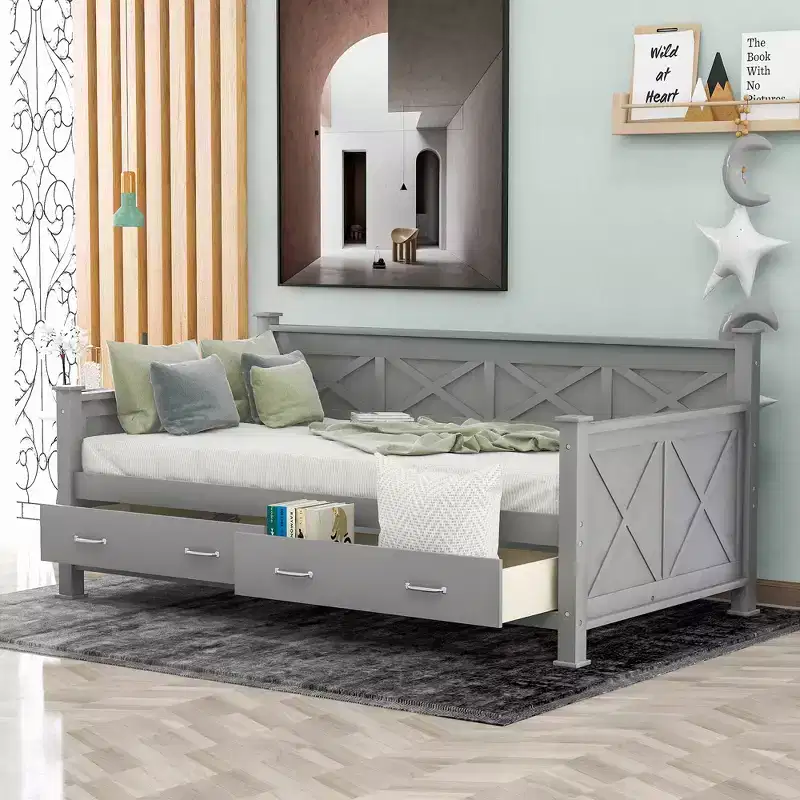 Modern and Rustic Casual Style Twin Size Wood Daybed