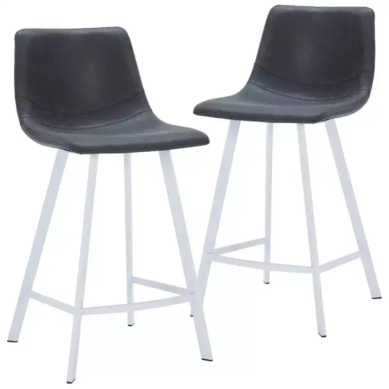 Elland Leather Bar Stool  Modern Counter Height Stool with White Stainless Steel Legs for Kitchen Island or Home Bar Set of 2