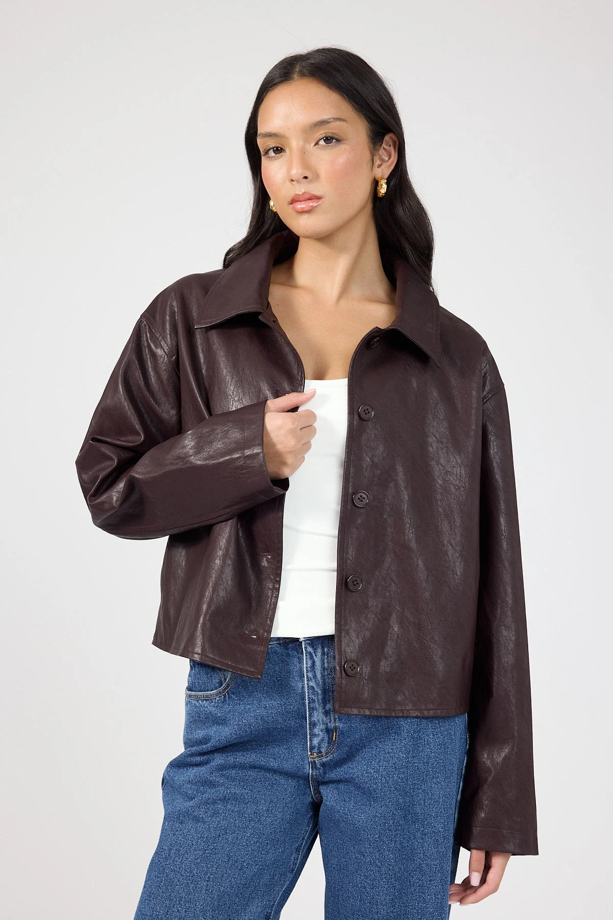 Faux Leather Jacket Plum