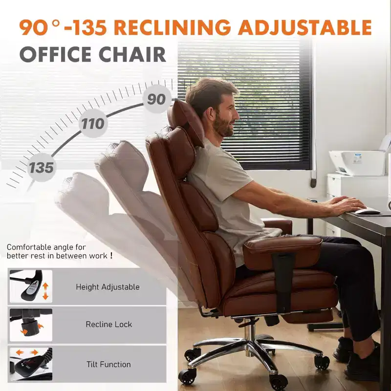Executive PU Leather Chair: Ergonomic, Swivel, with Footrest