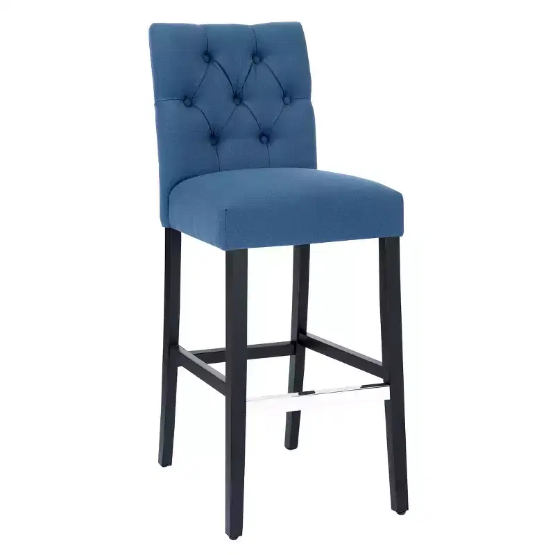 29 Upholstered Linen Fabric Tufted Bar Stool Chair, Tea