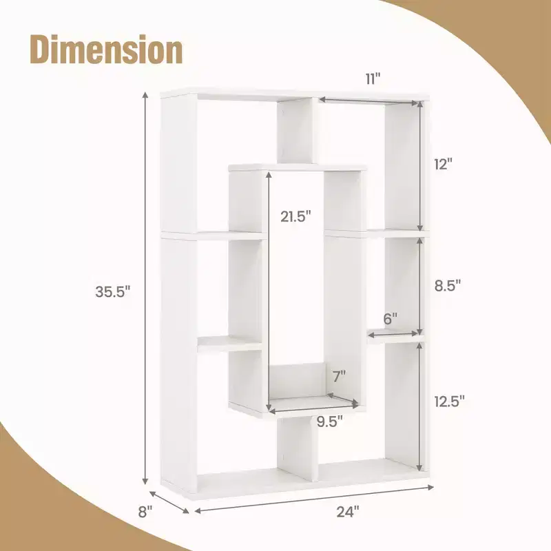 Costway 2 PCS 7-Cube Geometric Bookshelf with Anti-Toppling Device Modern Open Bookcase White/Grey/Natural