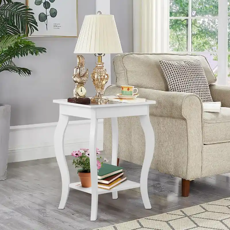 Set of 2 Accent Side Tables with Shelf - 16 x 16 x 24 (L x W x H)