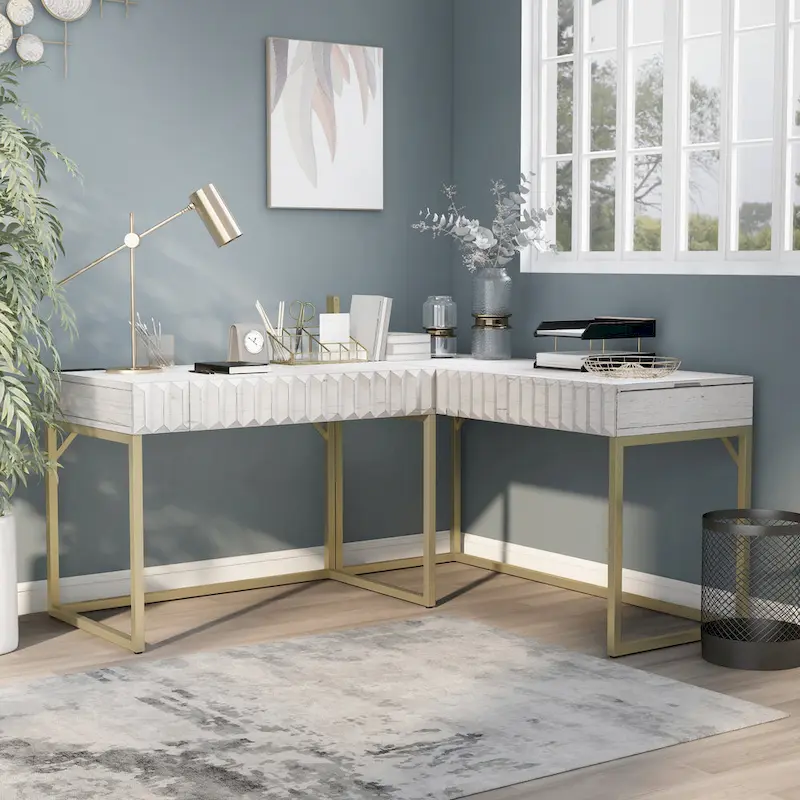 Bird Glam Metal Lift-top L-Shaped Computer Desk with USBs