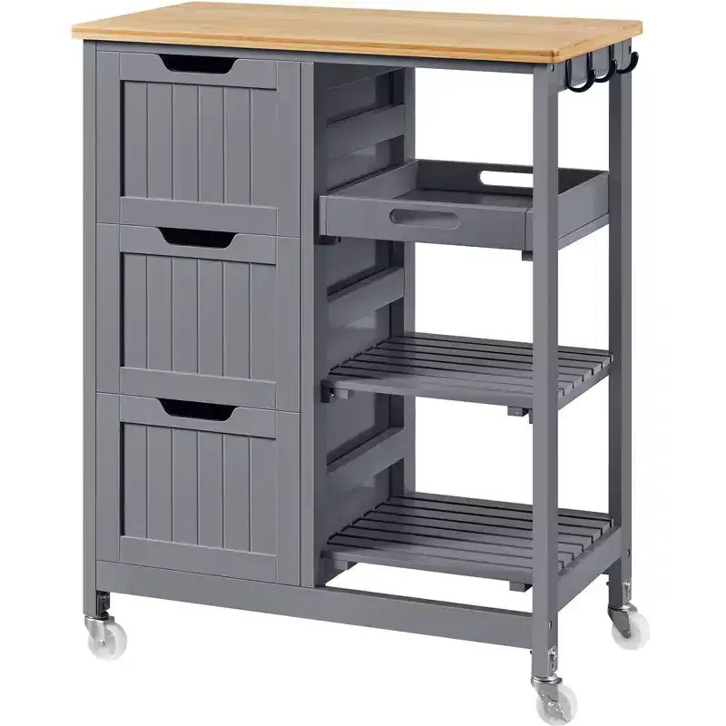 Rolling Kitchen Island Cart with Cabinet and Drawer