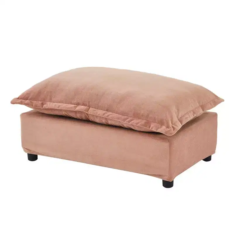 Chenille Armchair with Movable Ottoman, Wide Seat & Curved Armrests