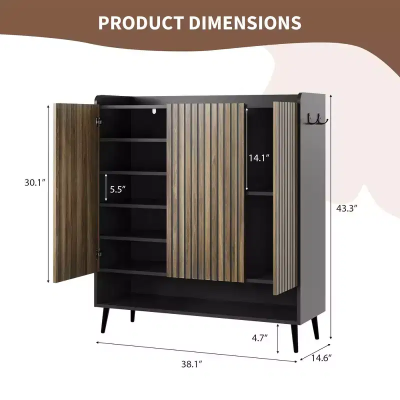 Large Shoe Cabinet with 3 Doors, 6-Tie RFreestanding Entryway Shoe Storage Cabinet with Adjustable Shelves
