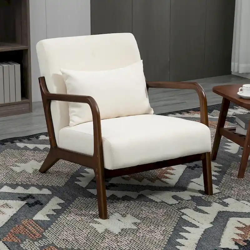 Mid-Century Velvet Upholstered Accent Chair Armchair w/Waist Cushion