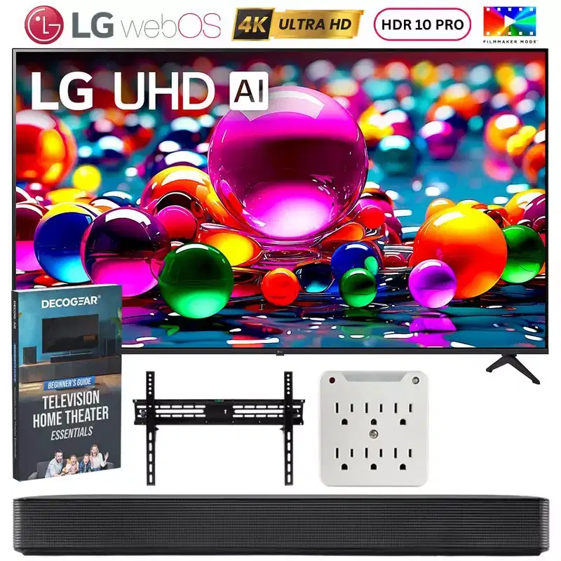 LG 55 UA77 Series LED AI 4K UHD Smart webOS TV with Soundbar Bundle