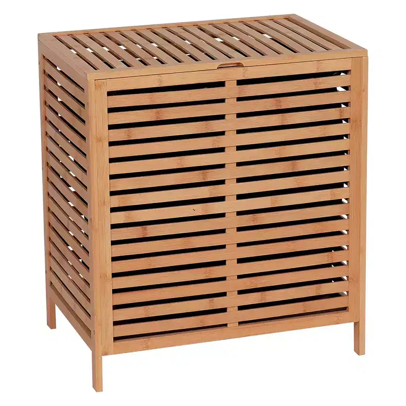 French Home Goods Bamboo Laundry Hamper with Lid, Removable Bag, Slatted Ventilation Design, Large Storage Basket