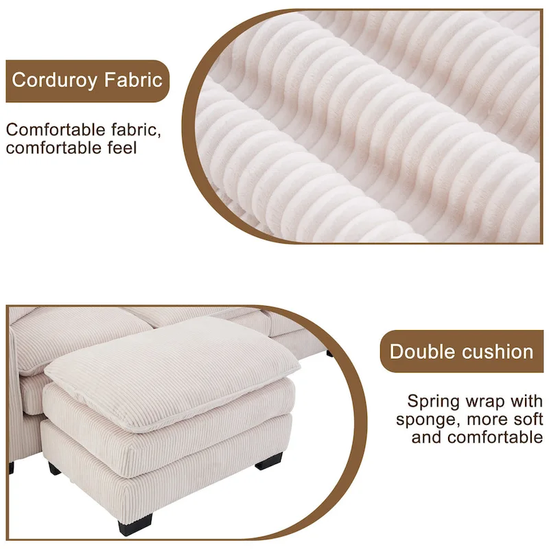 White 118.1 Luxurious U-Shaped 6-Seater Sofa