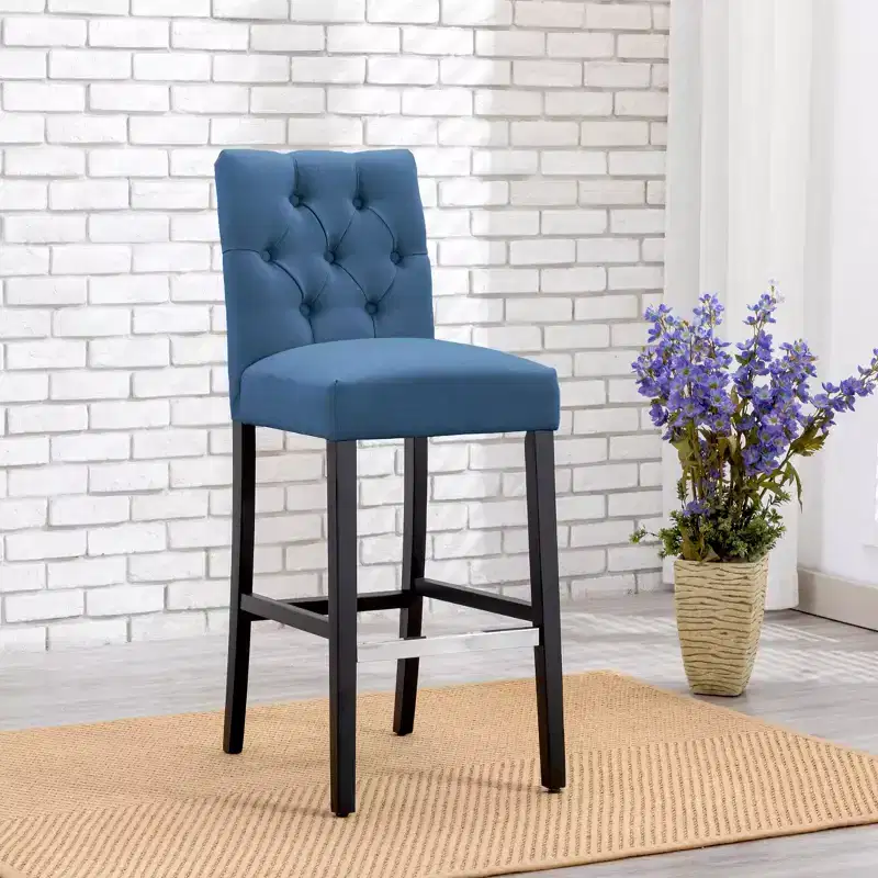 29 Upholstered Linen Fabric Tufted Bar Stool Chair, Tea